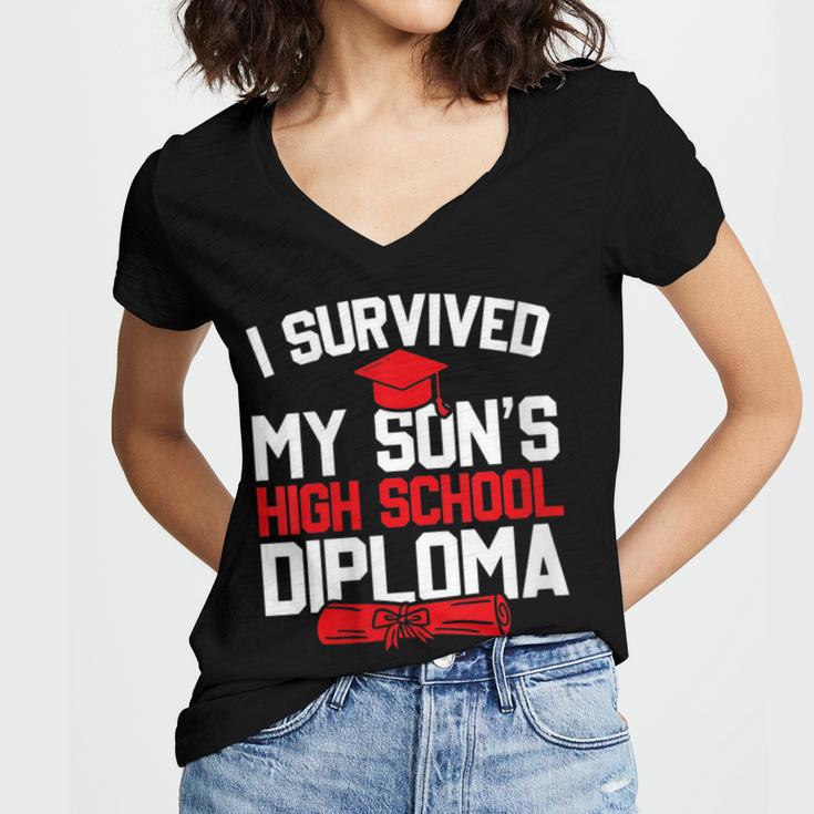 I Survived My Son's High School Diploma Graduation Women's Jersey Short Sleeve Deep V-Neck Tshirt