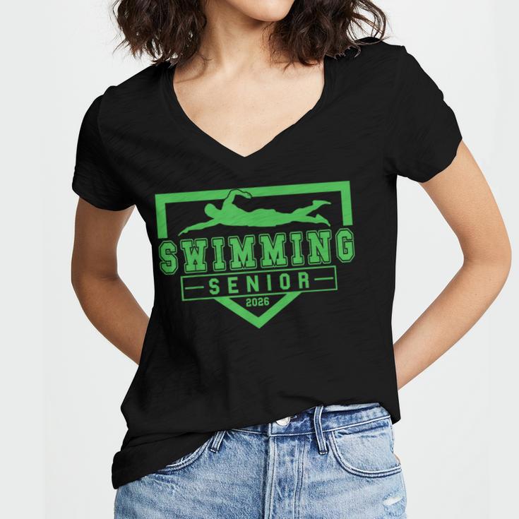 Swimming Senior Night Swim Senior 2026 Graduation 32 Women's Jersey Short Sleeve Deep V-Neck Tshirt