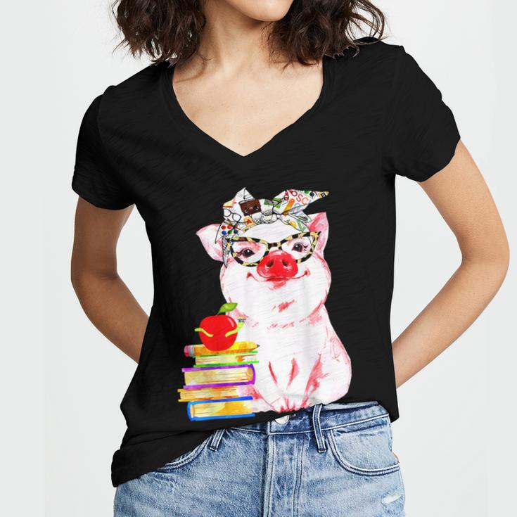 Teacher Pig Cute Farm Animal Book Lover School Student For Men Women Kids Women's Jersey Short Sleeve Deep V-Neck Tshirt Teacher Pig Cute Farm Animal Book Lover School Student For Men Women Kids Women's Jersey Short Sleeve Deep V-Neck Tshirt