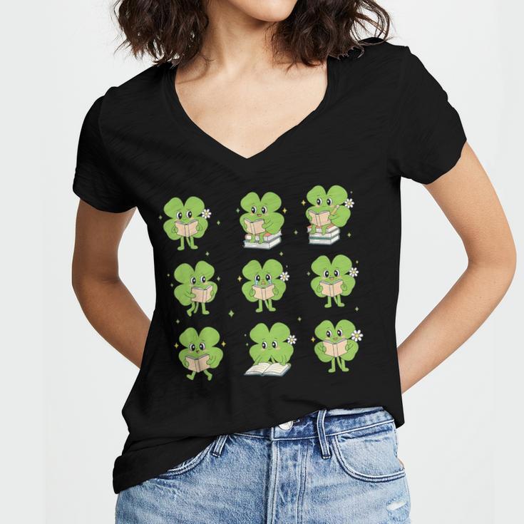 Teacher Reading Shamrock St Patrick’s Day Book Lover Kids Women's Jersey Short Sleeve Deep V-Neck Tshirt Teacher Reading Shamrock St Patrick’s Day Book Lover Kids Women's Jersey Short Sleeve Deep V-Neck Tshirt