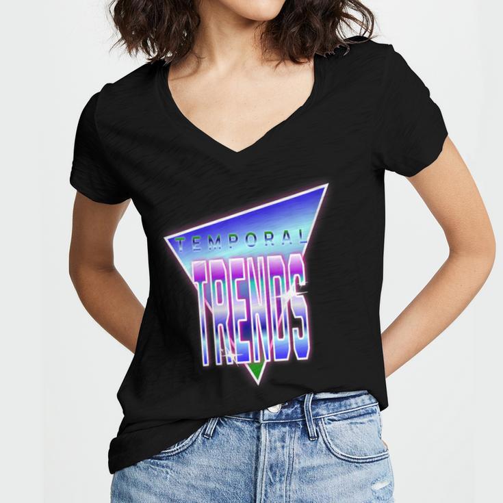 Temporal Trends Vaporwave Style Retro Nostalgia Look Women's Jersey Short Sleeve Deep V-Neck Tshirt Temporal Trends Vaporwave Style Retro Nostalgia Look Women's Jersey Short Sleeve Deep V-Neck Tshirt
