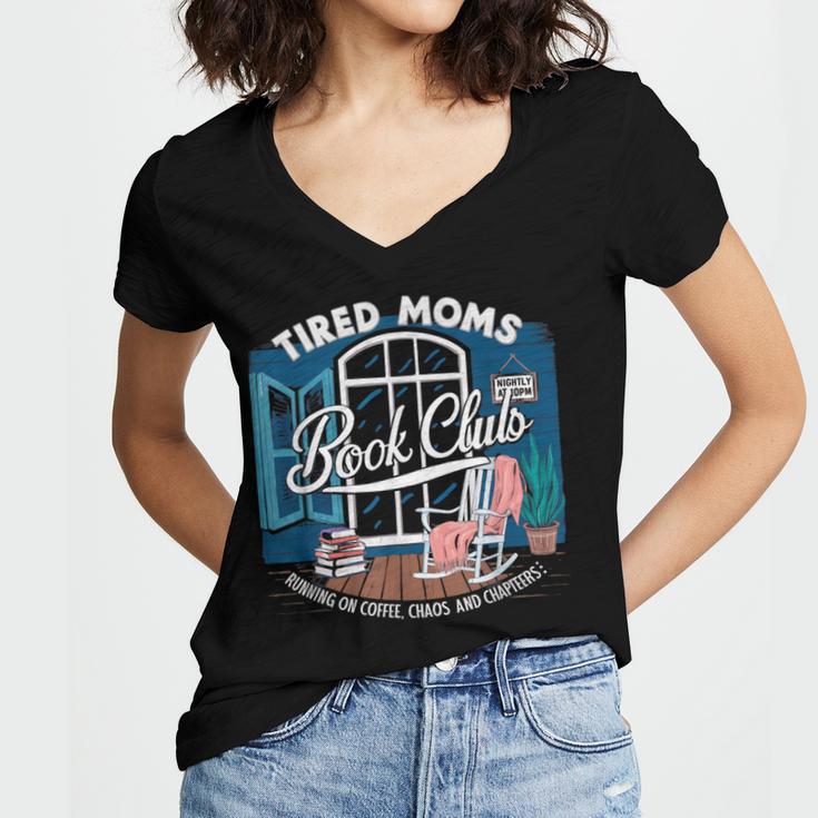 Tired Moms Book Club Coffee Chaos And Chapters Graphic Women's Jersey Short Sleeve Deep V-Neck Tshirt