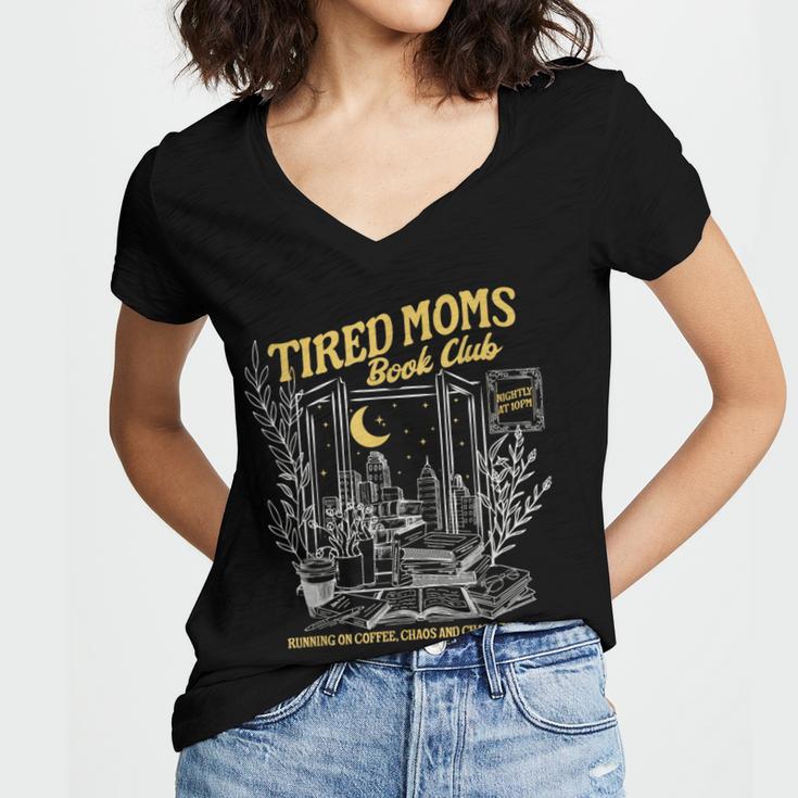 Tired Moms Club Bookish Book Lover Homebody Fall Book Club Women's Jersey Short Sleeve Deep V-Neck Tshirt