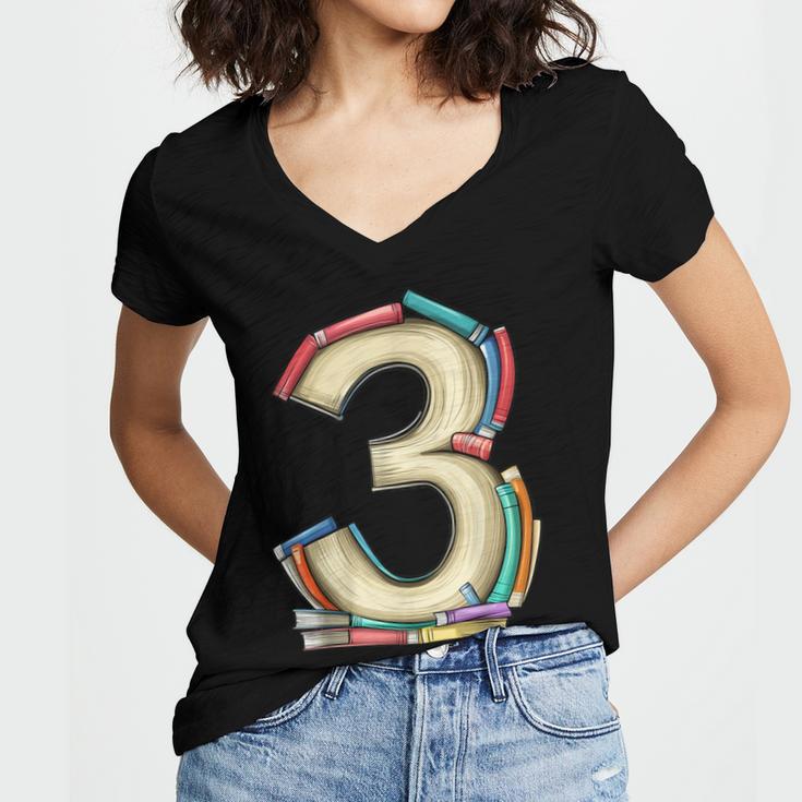 Toddler 3rd Birthday Books Themed 3 Year Old Boys Kids Girls Women's Jersey Short Sleeve Deep V-Neck Tshirt Toddler 3rd Birthday Books Themed 3 Year Old Boys Kids Girls Women's Jersey Short Sleeve Deep V-Neck Tshirt