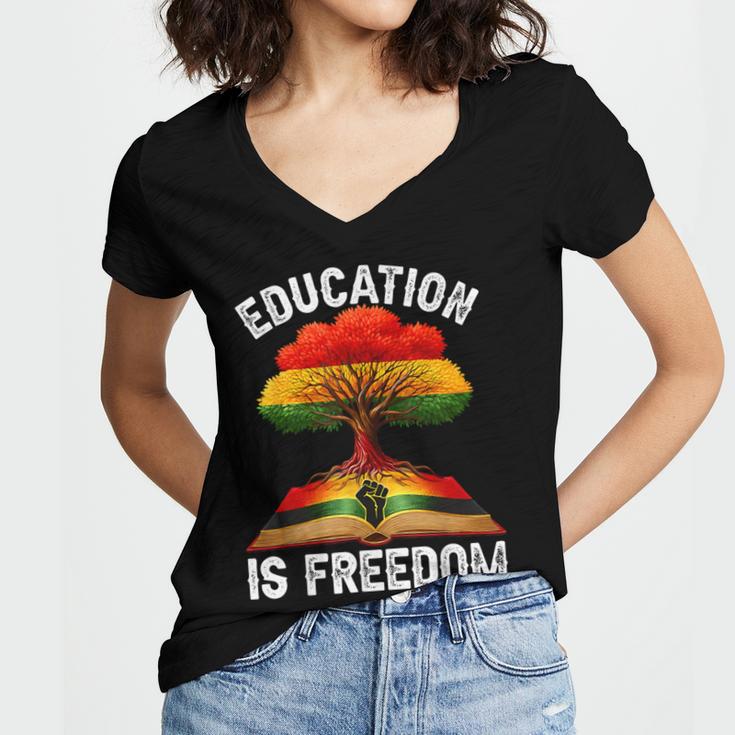 History Education Is Freedom Books Black History Women's Jersey Short Sleeve Deep V-Neck Tshirt History Education Is Freedom Books Black History Women's Jersey Short Sleeve Deep V-Neck Tshirt