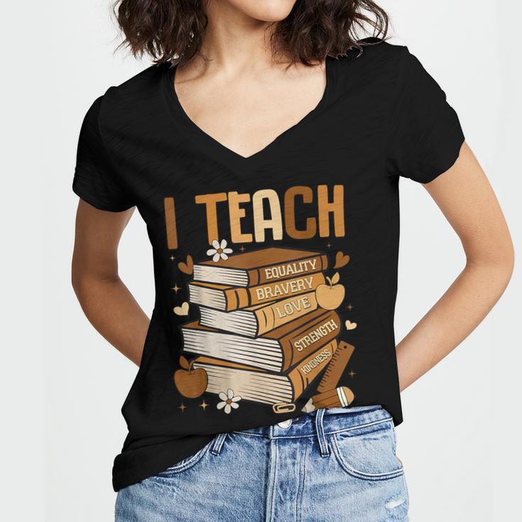 History Month I Teach Melanin Book Black Teacher Women's Jersey Short Sleeve Deep V-Neck Tshirt