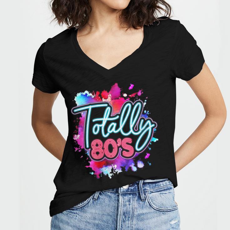 Totally 80's Colorful Retro 1980s Style Nostalgia Vibe Women's Jersey Short Sleeve Deep V-Neck Tshirt Totally 80's Colorful Retro 1980s Style Nostalgia Vibe Women's Jersey Short Sleeve Deep V-Neck Tshirt
