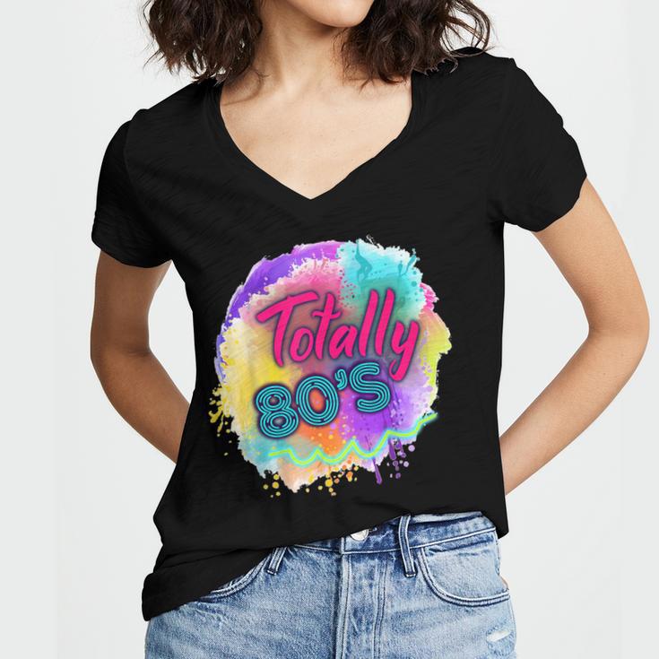 Totally 80's Tie Dye Retro Vibes 1980s Style Nostalgia Women's Jersey Short Sleeve Deep V-Neck Tshirt Totally 80's Tie Dye Retro Vibes 1980s Style Nostalgia Women's Jersey Short Sleeve Deep V-Neck Tshirt