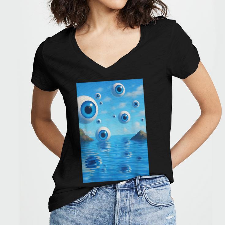 Trippy Weirdcore Frutiger Aero Surreal Eyeballs Y2K Women's Jersey Short Sleeve Deep V-Neck Tshirt Trippy Weirdcore Frutiger Aero Surreal Eyeballs Y2K Women's Jersey Short Sleeve Deep V-Neck Tshirt
