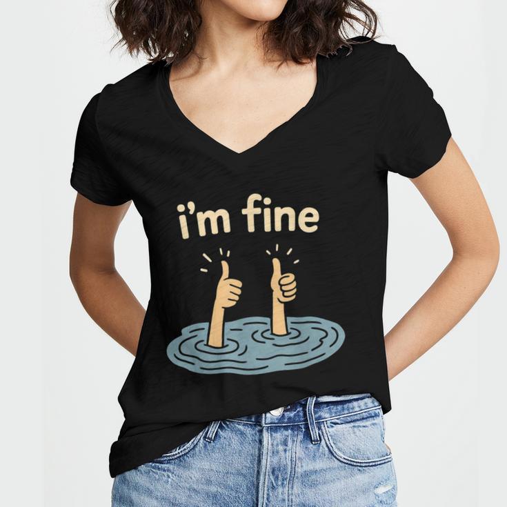 Two Thumbs Up I'm Fine Sarcastic Meme Introvert Humor Women's Jersey Short Sleeve Deep V-Neck Tshirt