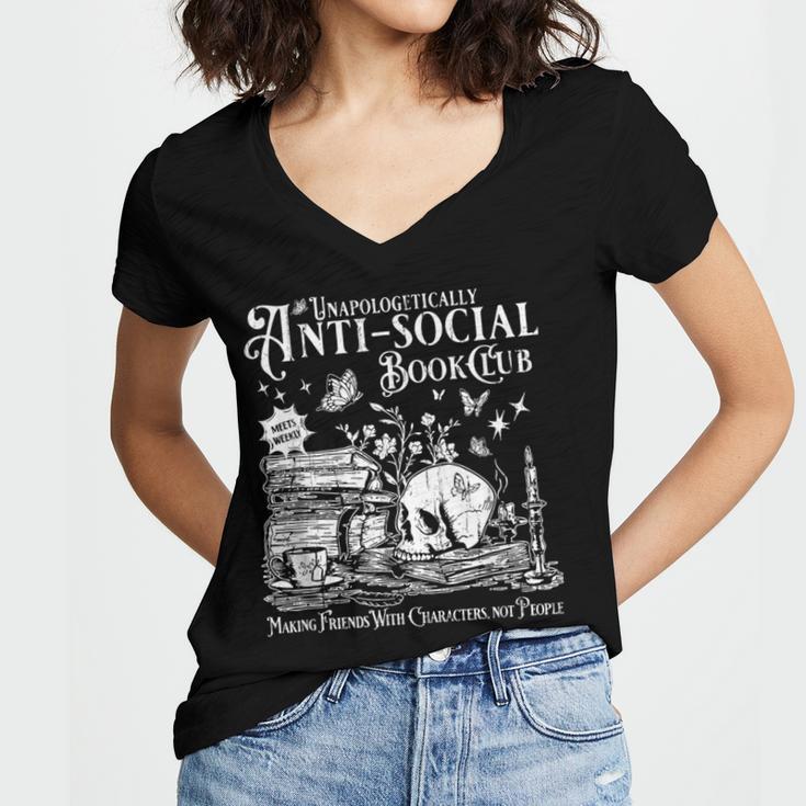 Unapologetically Anti Social Book Club Introvert Reader Women's Jersey Short Sleeve Deep V-Neck Tshirt