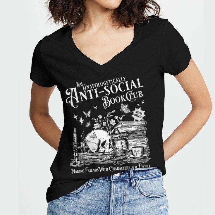 Unapologetically Antisocial Book Club Meets Weekly Retro Women's Jersey Short Sleeve Deep V-Neck Tshirt Unapologetically Antisocial Book Club Meets Weekly Retro Women's Jersey Short Sleeve Deep V-Neck Tshirt