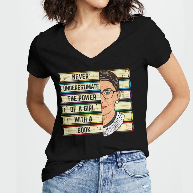 Never Underestimate Girl Read Book Reading Librarian Women Women's Jersey Short Sleeve Deep V-Neck Tshirt