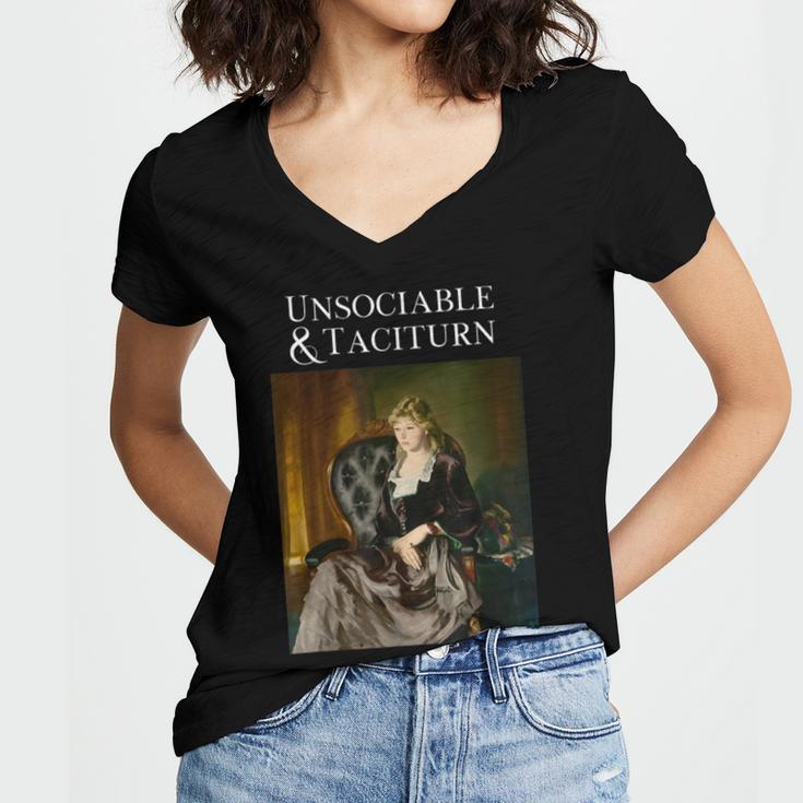 Unsociable And Taciturn Jane Austin Quote Book Classic Lit Women's Jersey Short Sleeve Deep V-Neck Tshirt