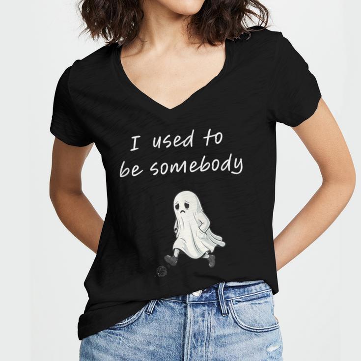 I Used To Be Somebody Nostalgia Halloween Spooky Season Women's Jersey Short Sleeve Deep V-Neck Tshirt