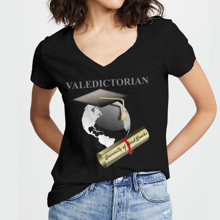 Valedictorian University Of Hard Knocks Graduation Tshirt Women's Jersey Short Sleeve Deep V-Neck Tshirt