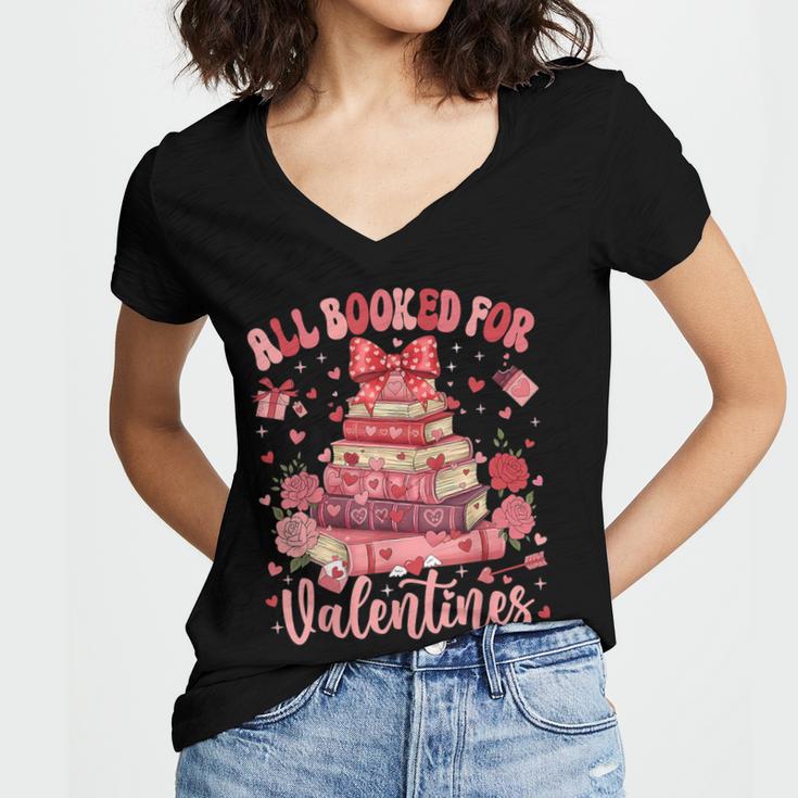 Valentine All Booked For Valentines Book Lovers Teacher Kid Women's Jersey Short Sleeve Deep V-Neck Tshirt