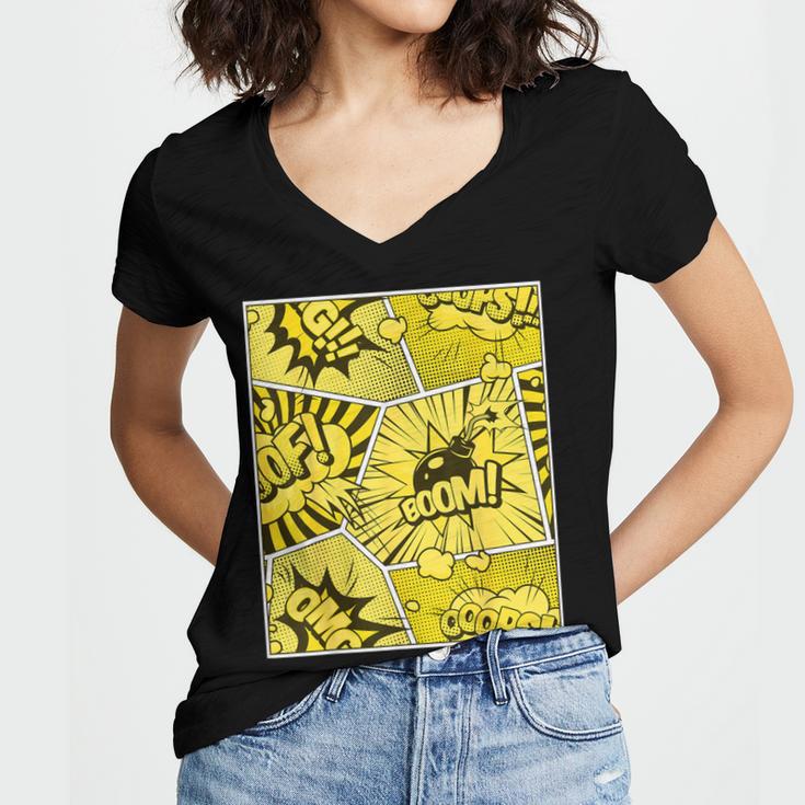 Varsity-Gold Yellow Comic Book University Varsity-Gold Women's Jersey Short Sleeve Deep V-Neck Tshirt