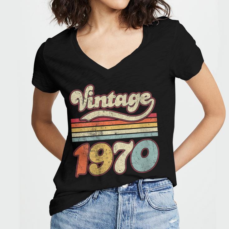 Vintage 1970 Birthday Retro Style 70's Born Nostalgia Outfit Women's Jersey Short Sleeve Deep V-Neck Tshirt