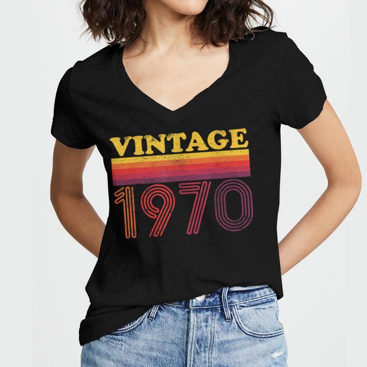 Vintage 1970 Retro Style 70's Born Nostalgia Vibes Birthday Women's Jersey Short Sleeve Deep V-Neck Tshirt