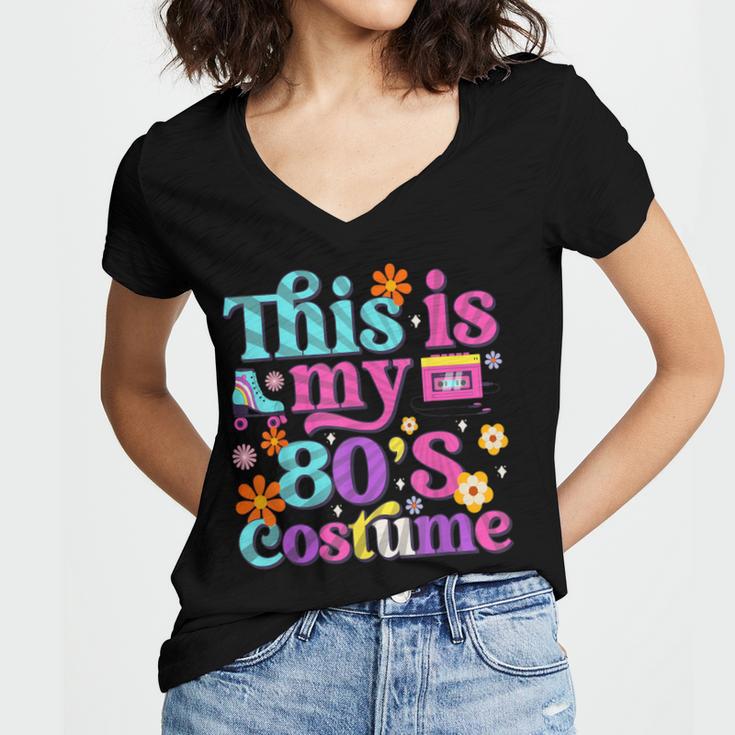 Vintage 80s Costume Nostalgia 1980s Fashion Cute Girls Women Women's Jersey Short Sleeve Deep V-Neck Tshirt