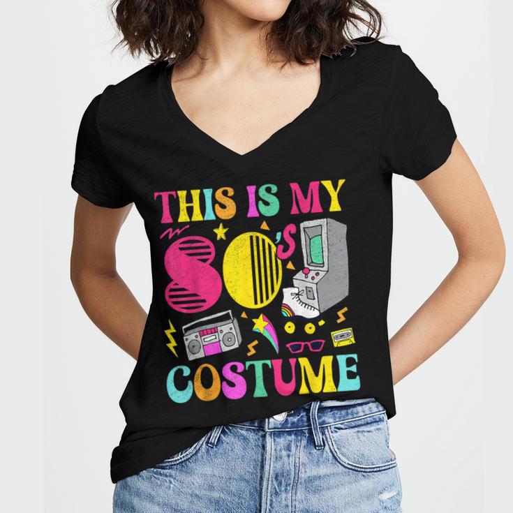 Vintage 80s Vibes Costume Nostalgia 1980s Fashion Cassette Women's Jersey Short Sleeve Deep V-Neck Tshirt