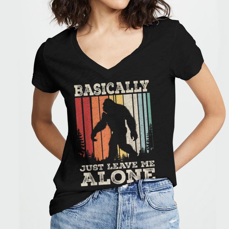 Vintage Basically Just Leave Me Alone Bigfoot Introverts Women's Jersey Short Sleeve Deep V-Neck Tshirt Vintage Basically Just Leave Me Alone Bigfoot Introverts Women's Jersey Short Sleeve Deep V-Neck Tshirt