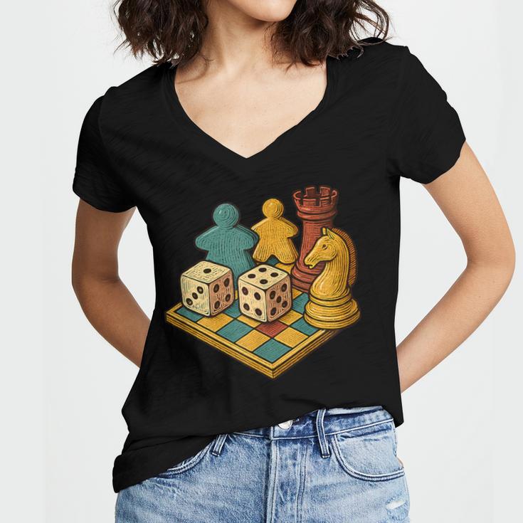 Vintage Board Game Art – Tabletop Nostalgia Women's Jersey Short Sleeve Deep V-Neck Tshirt Vintage Board Game Art – Tabletop Nostalgia Women's Jersey Short Sleeve Deep V-Neck Tshirt