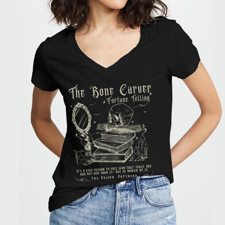 Vintage The Bone Carver Death God Tour Skeleton Spicy Books Women's Jersey Short Sleeve Deep V-Neck Tshirt Vintage The Bone Carver Death God Tour Skeleton Spicy Books Women's Jersey Short Sleeve Deep V-Neck Tshirt