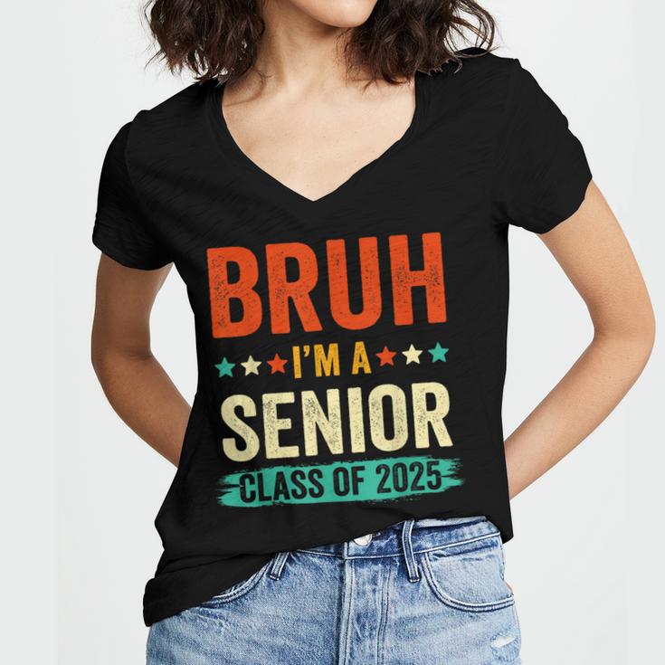 Vintage Bruh I'm A Senior Class Of 2025 Graduation Women Men Women's Jersey Short Sleeve Deep V-Neck Tshirt