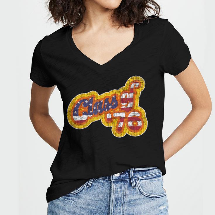 Vintage Class Of 1976 Bicentennial Graduation Year Women's Jersey Short Sleeve Deep V-Neck Tshirt