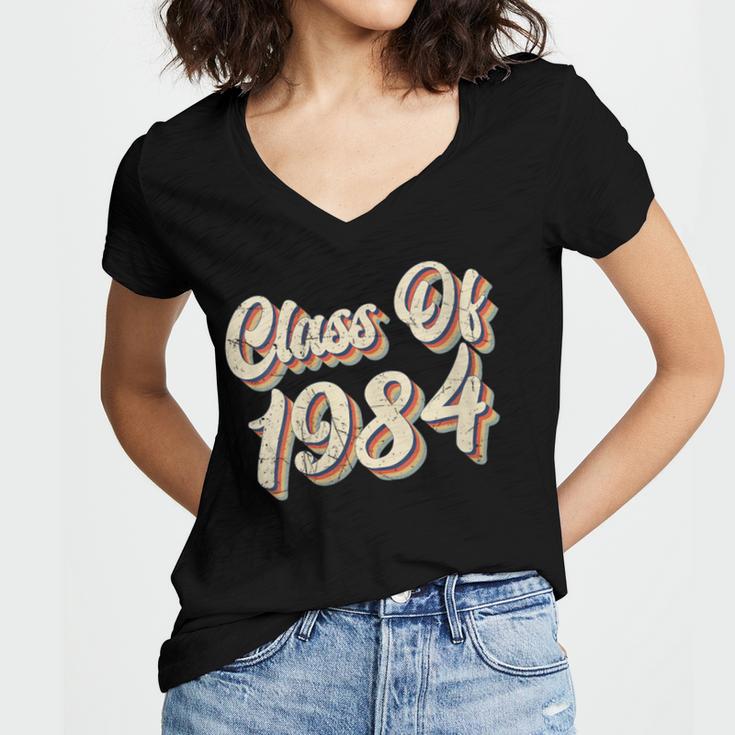 Vintage Class Of 1984 40th Reunion High School Graduation 84 Women's Jersey Short Sleeve Deep V-Neck Tshirt