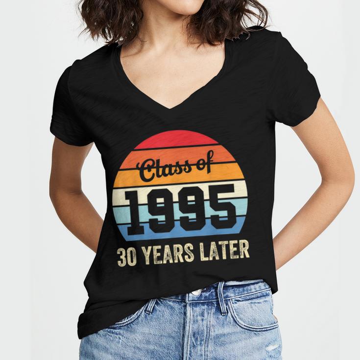 Vintage Class Of 1995 30 Years Later Reunion 30th Graduation Women's Jersey Short Sleeve Deep V-Neck Tshirt