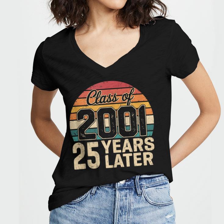 Vintage Class Of 2001 25 Years Later Reunion 25th Graduation Women's Jersey Short Sleeve Deep V-Neck Tshirt