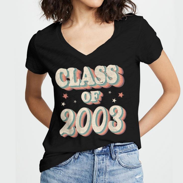 Vintage Class Of 2003 03 High School Graduation Women's Jersey Short Sleeve Deep V-Neck Tshirt