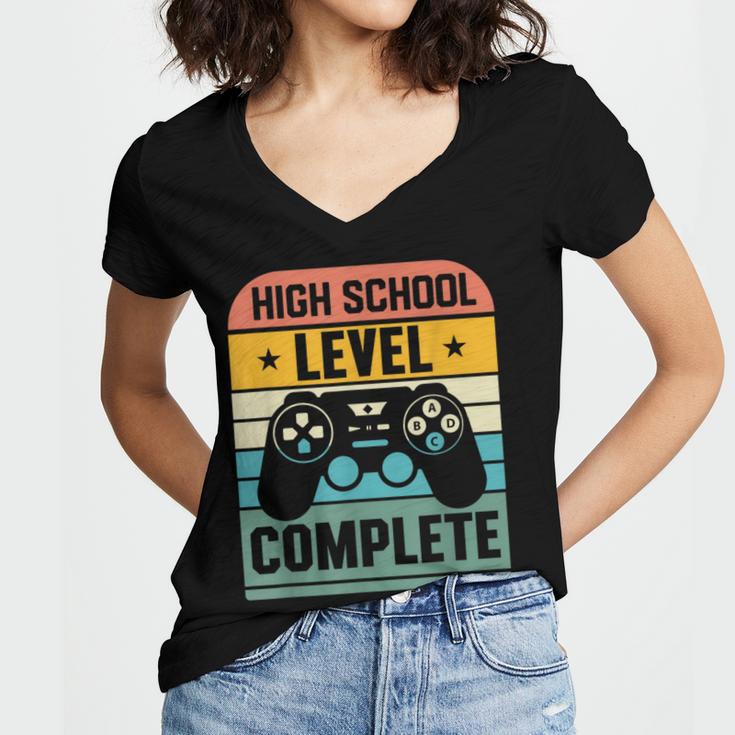 Vintage Class Of 2024 High School Graduation Student Women's Jersey Short Sleeve Deep V-Neck Tshirt