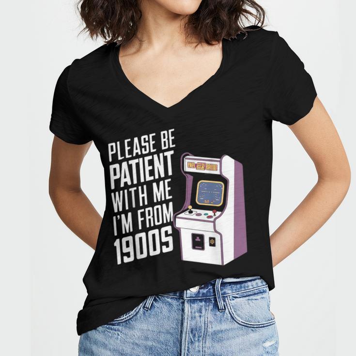 Vintage Gaming Please Be Patient With Me I'm From The 1900s Women's Jersey Short Sleeve Deep V-Neck Tshirt Vintage Gaming Please Be Patient With Me I'm From The 1900s Women's Jersey Short Sleeve Deep V-Neck Tshirt