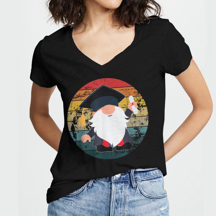 Vintage Graduation Gnome Women's Jersey Short Sleeve Deep V-Neck Tshirt