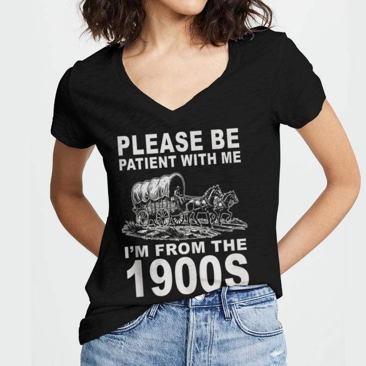 Vintage Please Be Patient I'm From The 1900s Saying Humor Women's Jersey Short Sleeve Deep V-Neck Tshirt