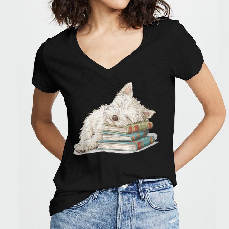 West Highland Terrier Books Dog Breed Westie For Men Women Girls Kids Women's Jersey Short Sleeve Deep V-Neck Tshirt