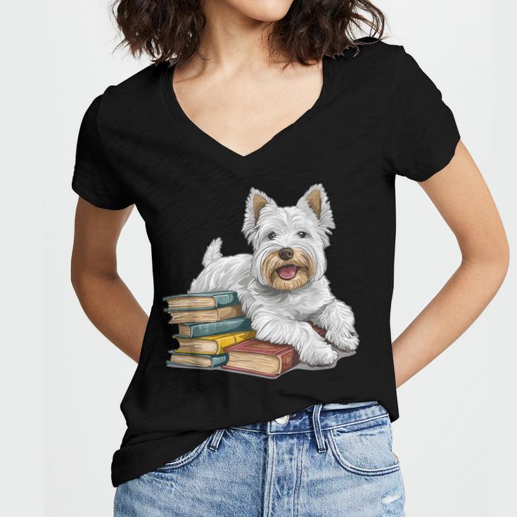 West Highland Terrier Books Dog Breed Westie For Men Women Kids Women's Jersey Short Sleeve Deep V-Neck Tshirt