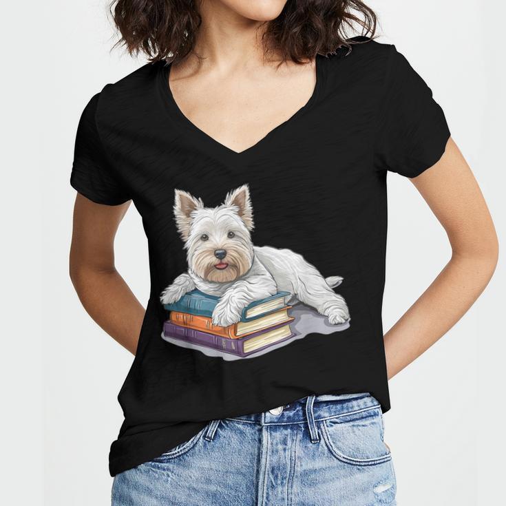 West Highland Terrier Books Dog Breed Westie Women's Jersey Short Sleeve Deep V-Neck Tshirt