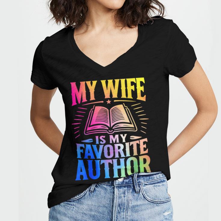 My Wife Is My Favorite Author Book Writer Writing Husband Women's Jersey Short Sleeve Deep V-Neck Tshirt My Wife Is My Favorite Author Book Writer Writing Husband Women's Jersey Short Sleeve Deep V-Neck Tshirt