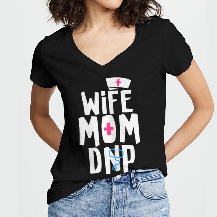Wife Mom DNP Doctor Of Nursing Practice Graduation Women's Jersey Short Sleeve Deep V-Neck Tshirt