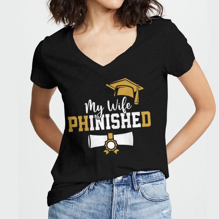 My Wife Phinished PhD Graduation Family Matching Women's Jersey Short Sleeve Deep V-Neck Tshirt