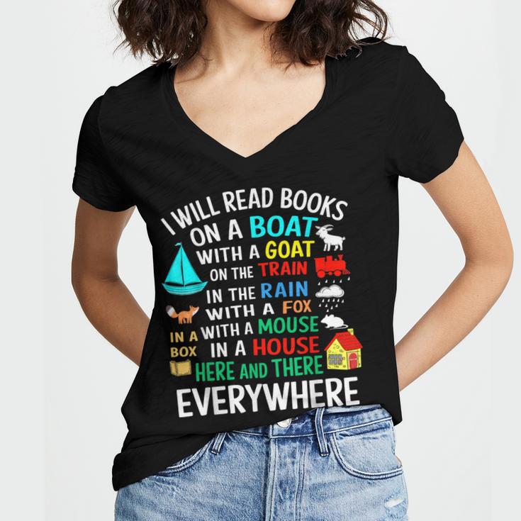 I Will Read Books On A Boat & Everywhere Women's Jersey Short Sleeve Deep V-Neck Tshirt