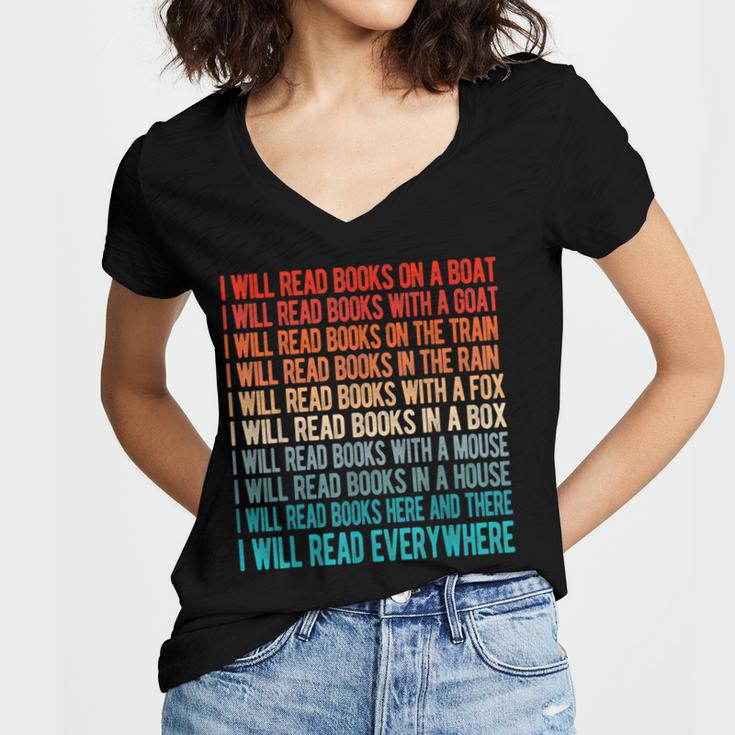 I Will Read Books On A Boat Kids Reading Women's Jersey Short Sleeve Deep V-Neck Tshirt