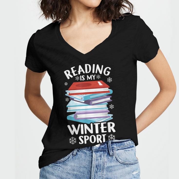 Winter Reading Book Bookworm Winter Women's Jersey Short Sleeve Deep V-Neck Tshirt