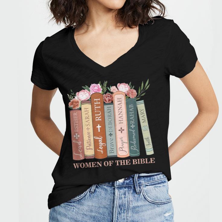 Women Of The Bible Christian Books Full Color Women's Jersey Short Sleeve Deep V-Neck Tshirt Women Of The Bible Christian Books Full Color Women's Jersey Short Sleeve Deep V-Neck Tshirt