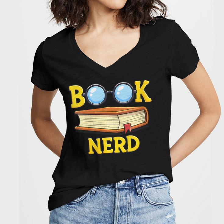 Women's Adorable Book Nerd Typography Minimalist Library Lover Women's Jersey Short Sleeve Deep V-Neck Tshirt